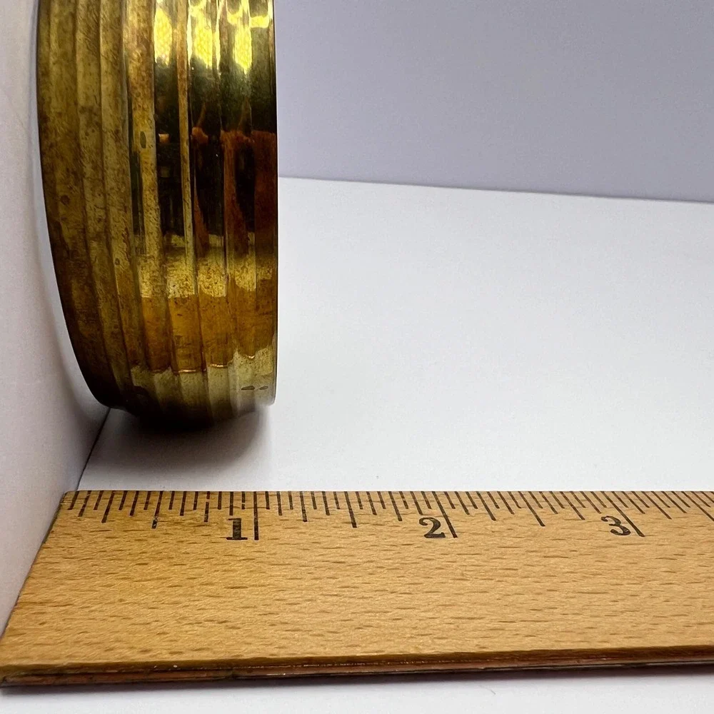 Vintage Brass Bangle Bracelet Ribbed Handcrafted India Boho Stackable 70s Retro
